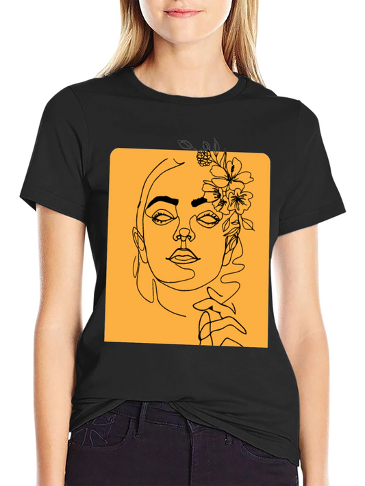 Abstract Floral Woman Graphic Tee - Black