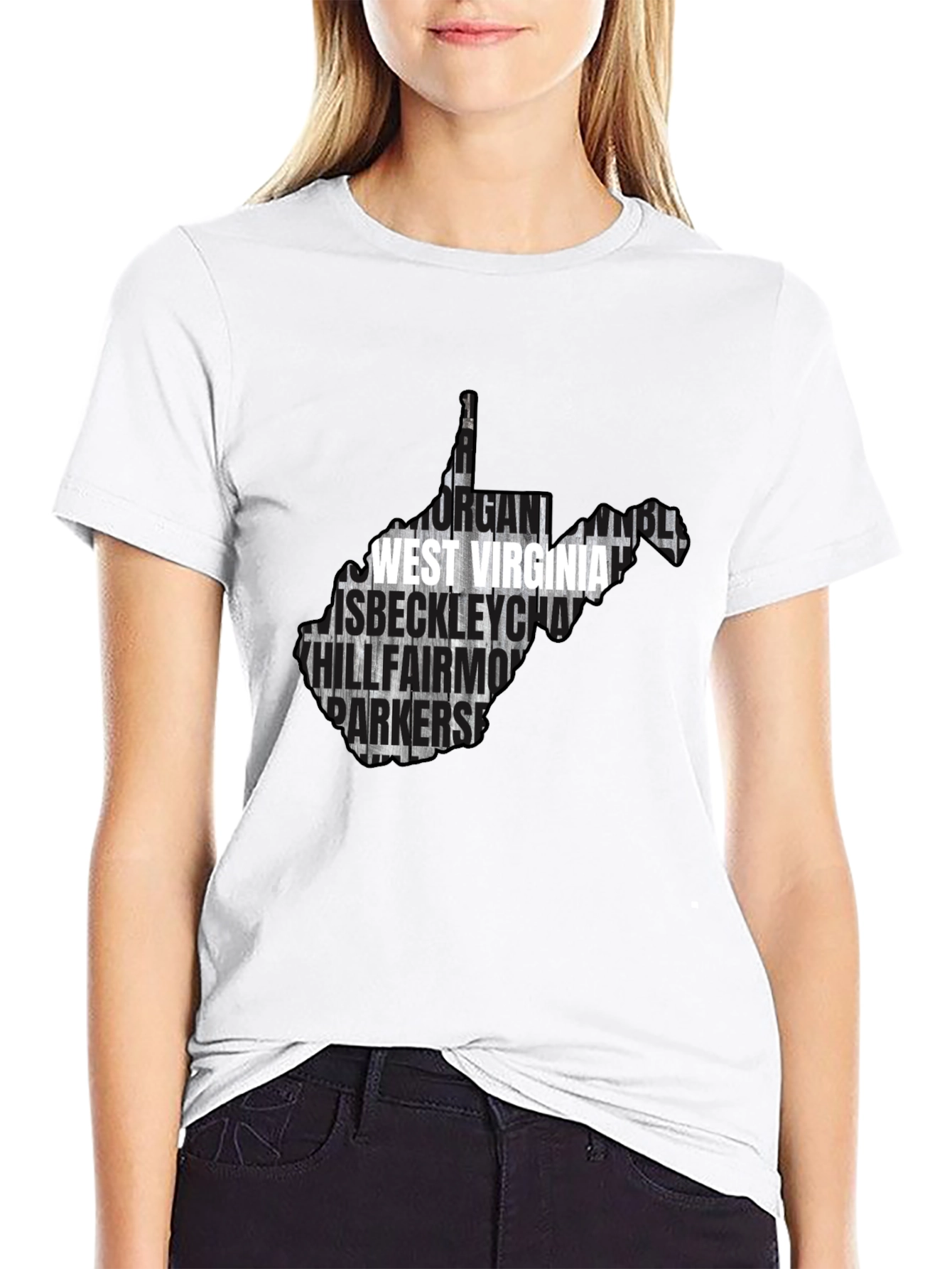 West Virginia Cities Map T-Shirt - Black