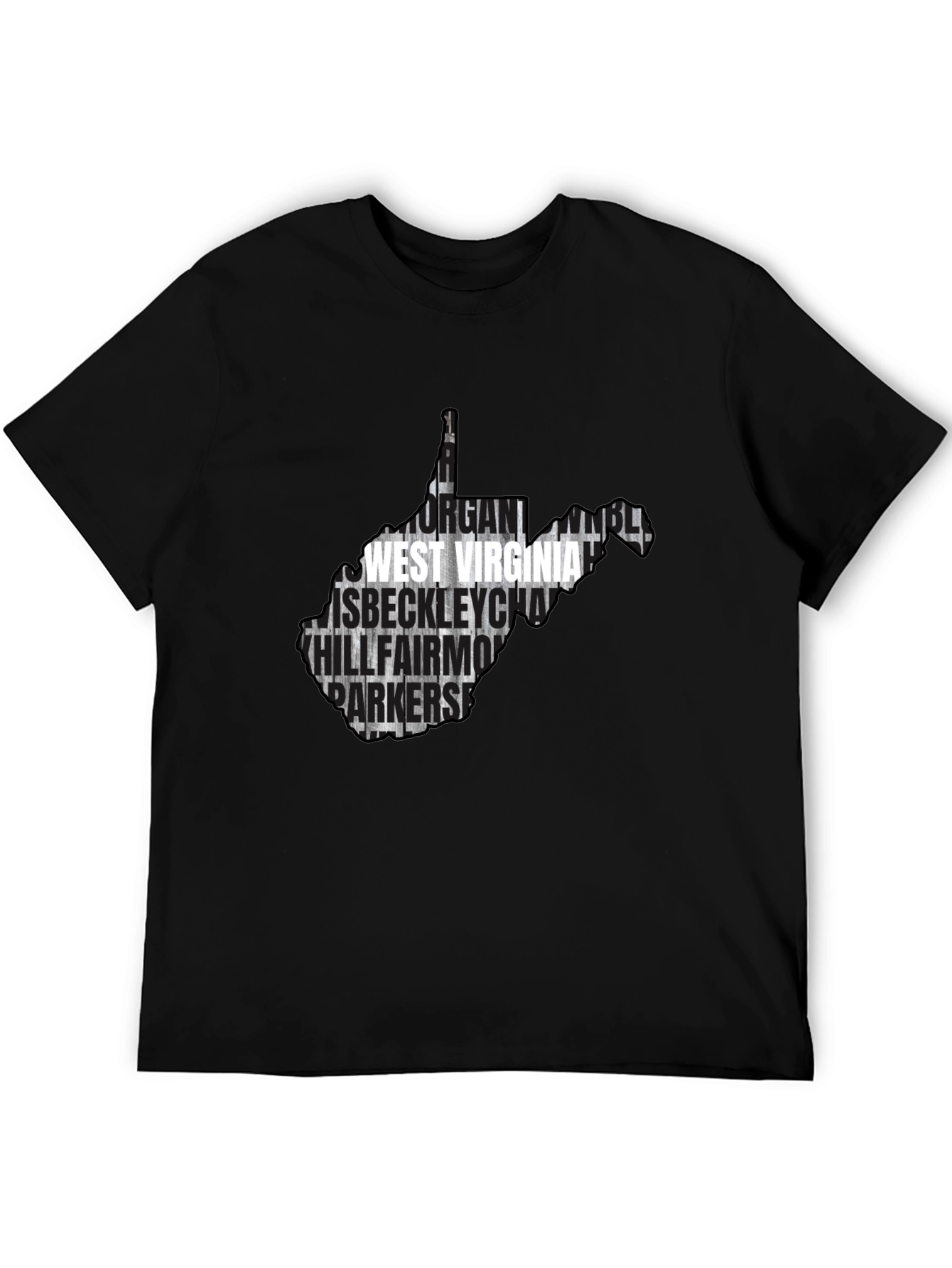 West Virginia Cities Map T-Shirt - Black