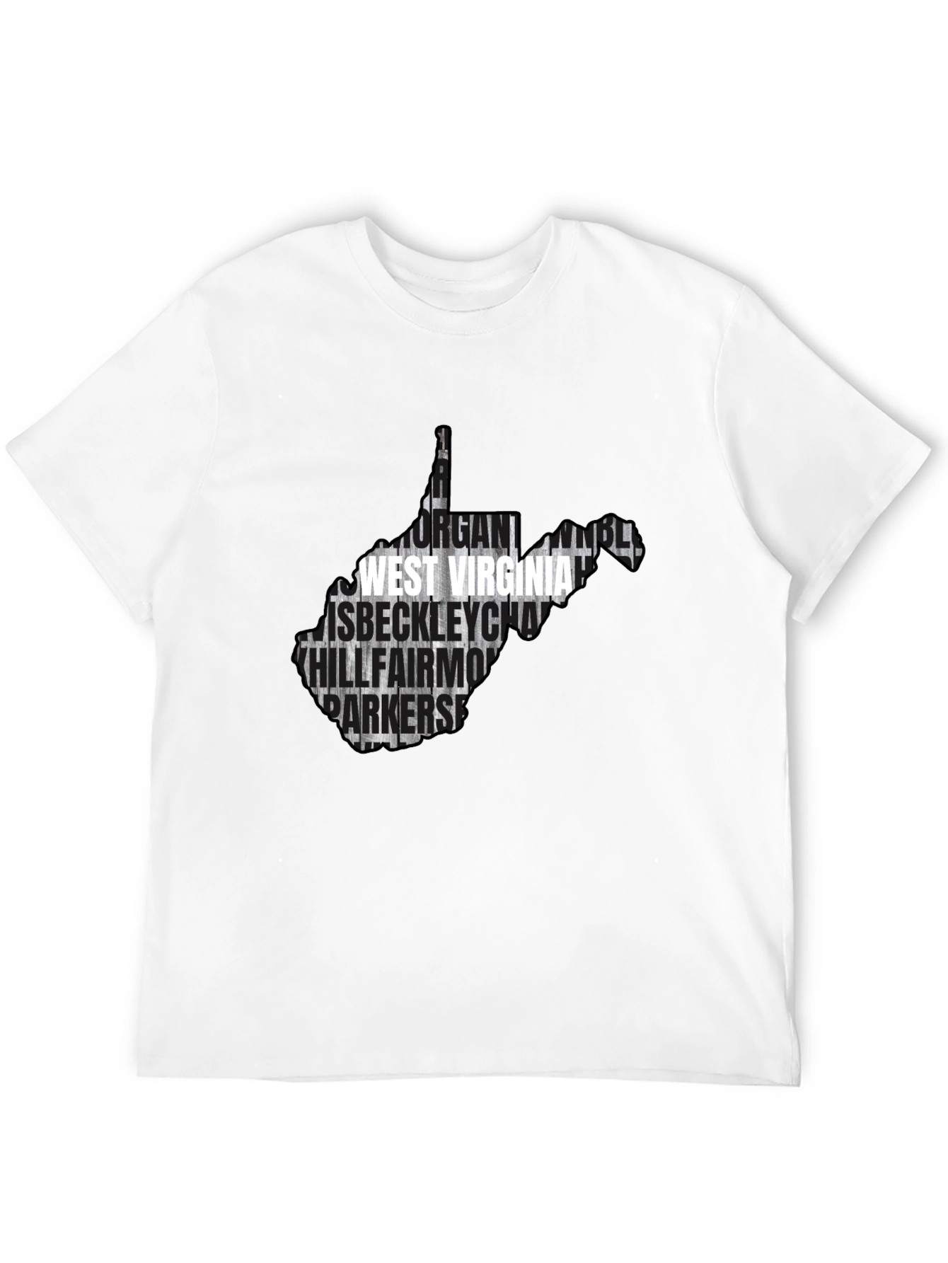 West Virginia Cities Map T-Shirt - Black