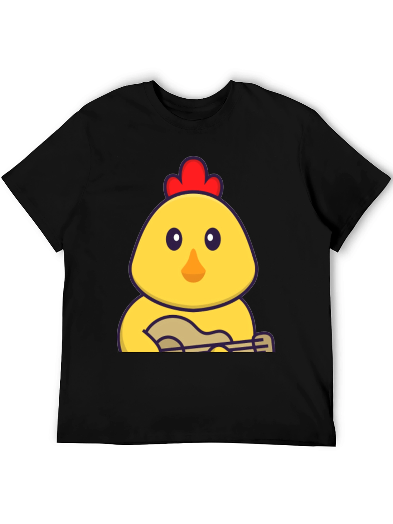 Funny Chicken Playing Ukulele Black T-Shirt