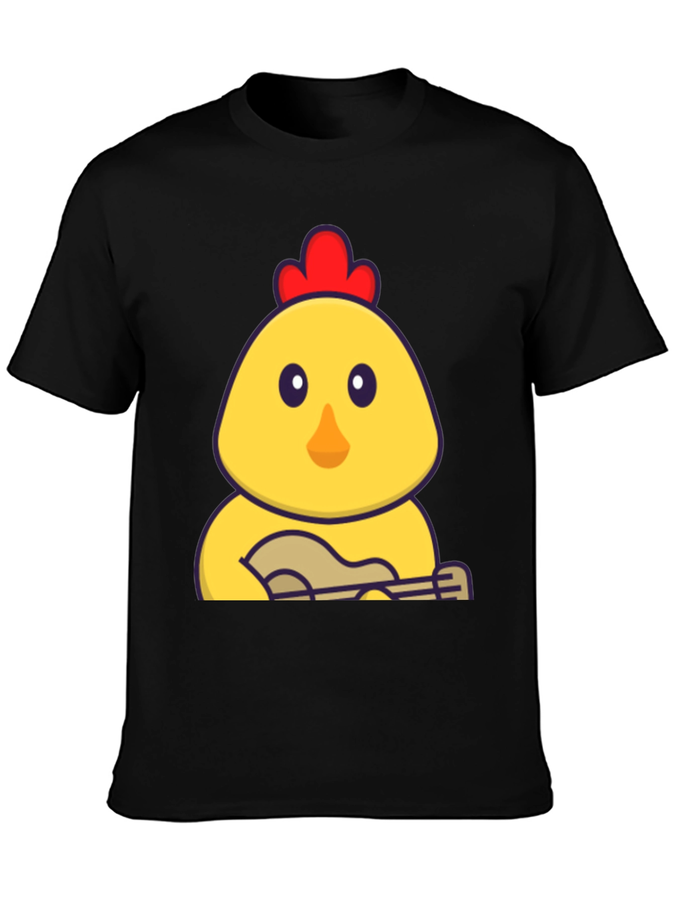 Funny Chicken Playing Ukulele Black T-Shirt