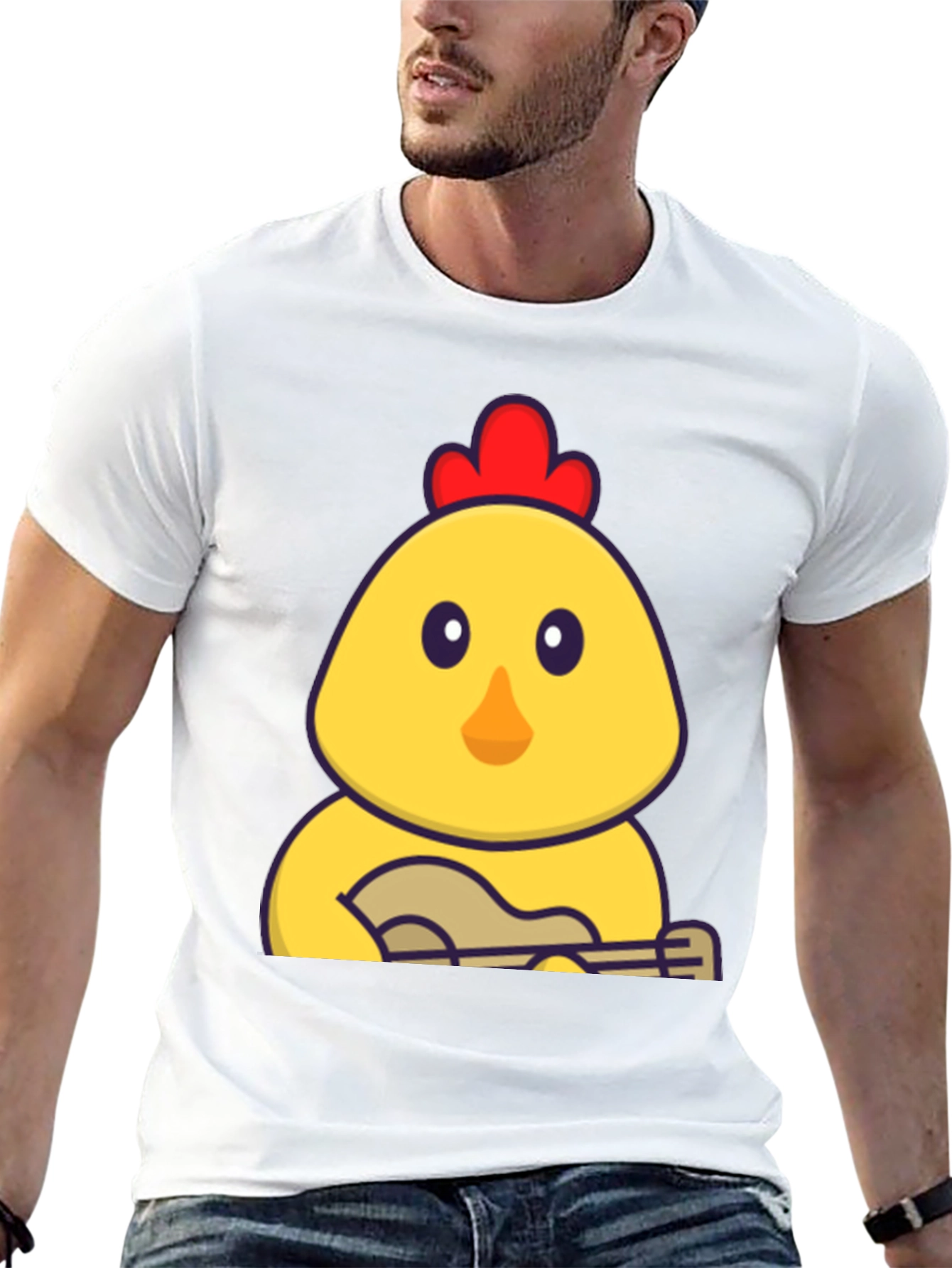 Funny Chicken Playing Ukulele Black T-Shirt
