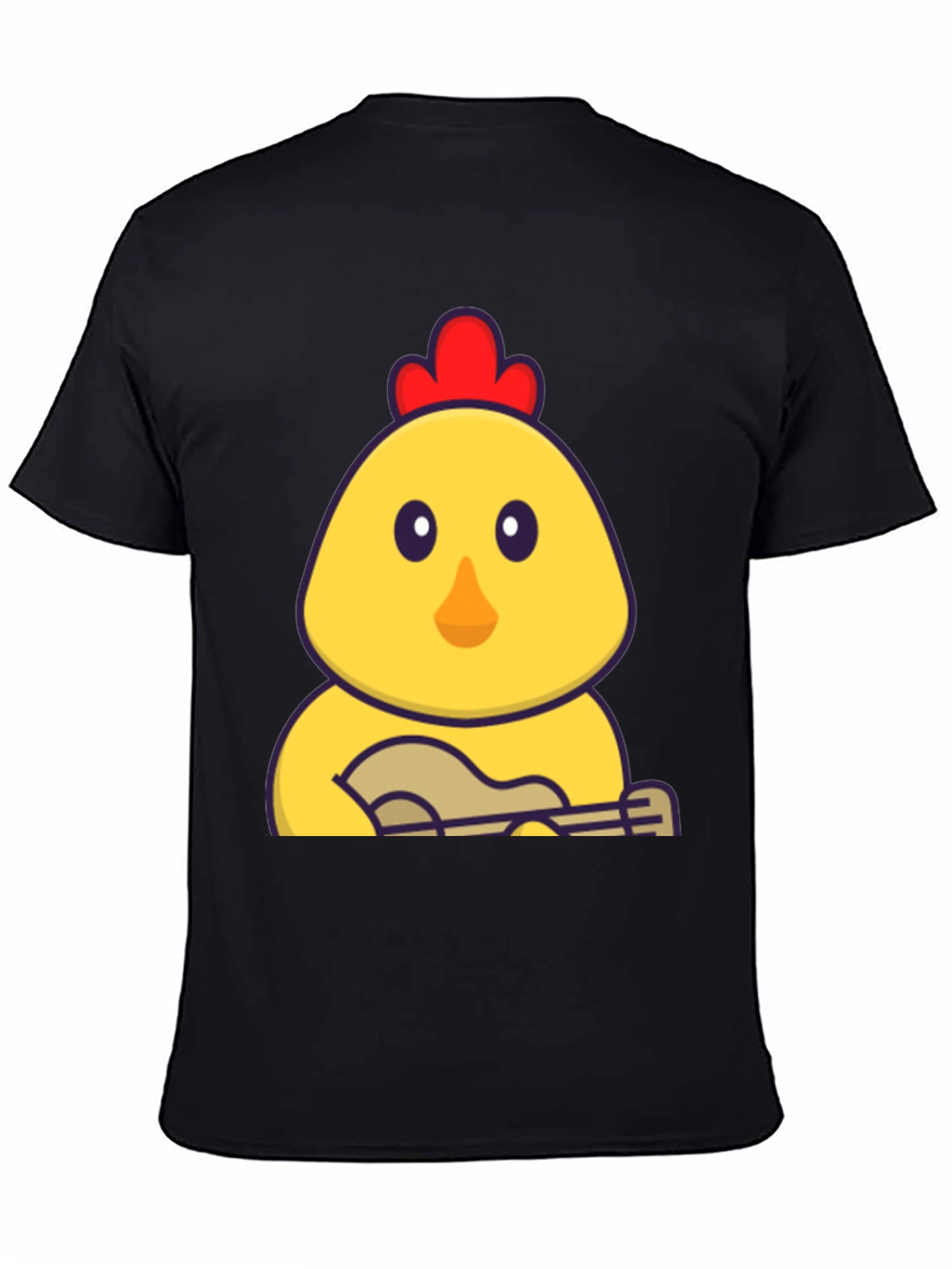 Funny Chicken Playing Ukulele Black T-Shirt