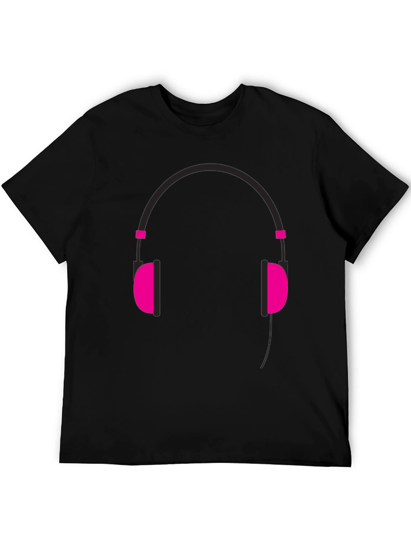 Graphic Tee: Headphones Design - Black Cotton Casual Wear