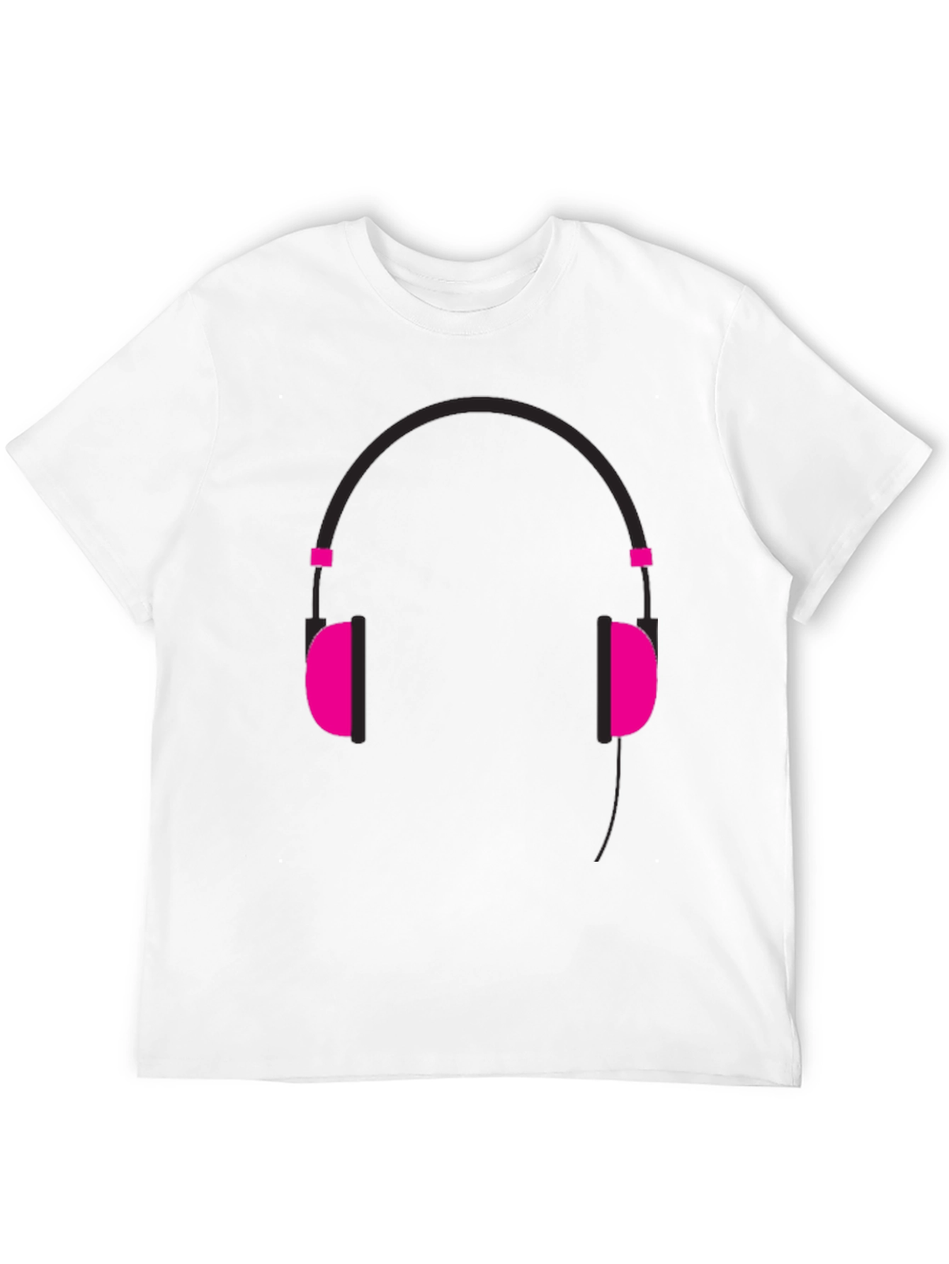 Graphic Tee: Headphones Design - Black Cotton Casual Wear