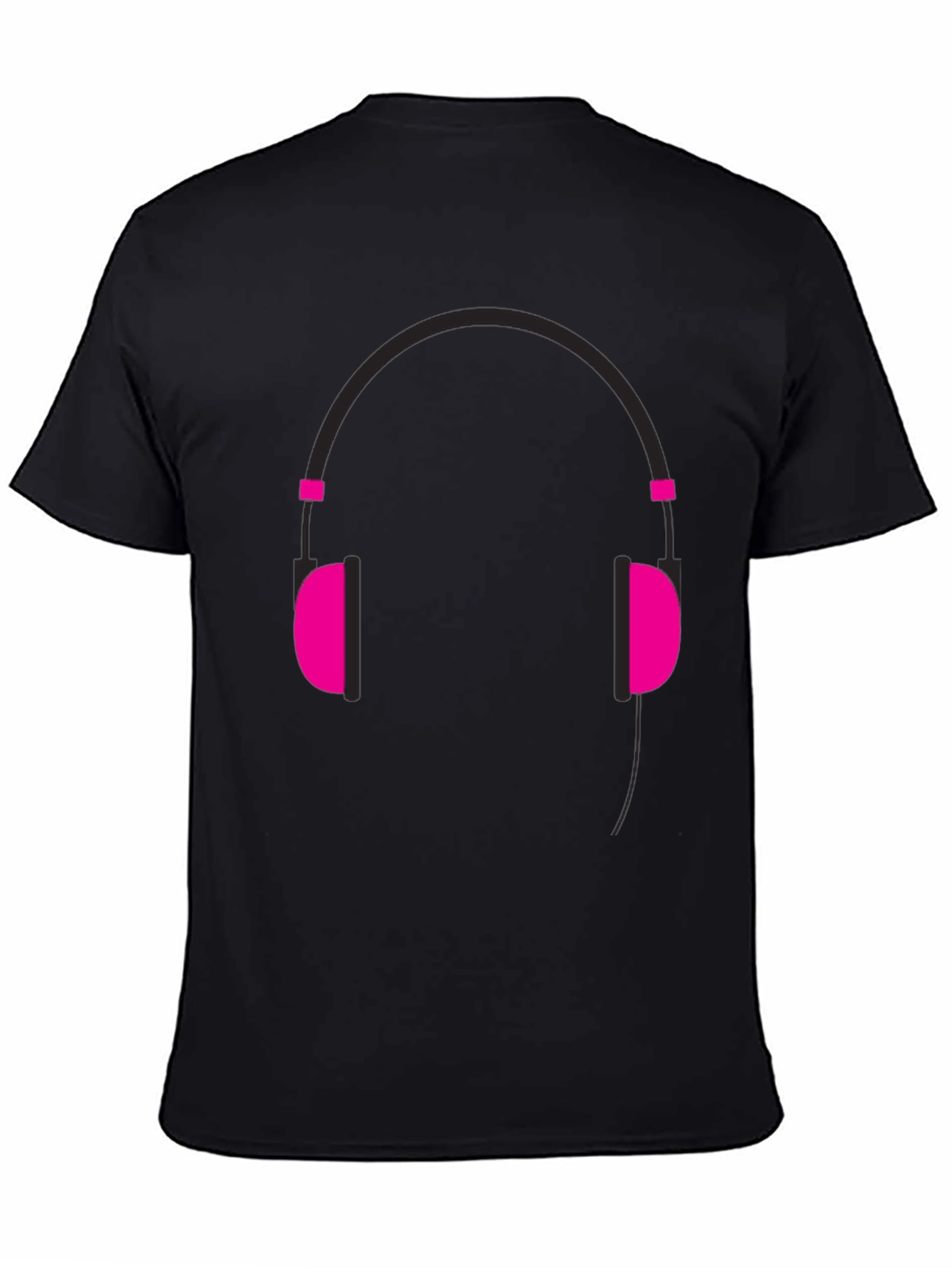 Graphic Tee: Headphones Design - Black Cotton Casual Wear