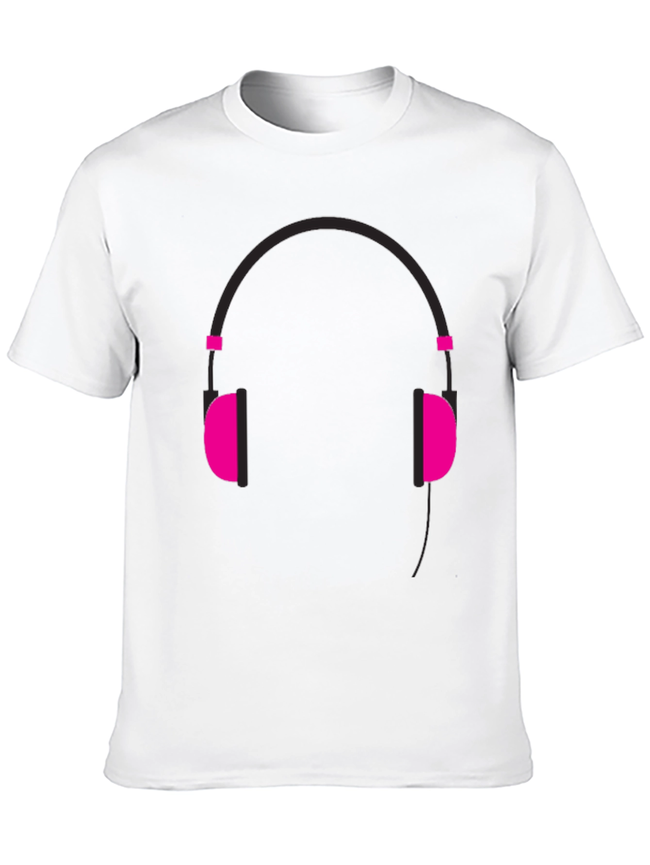 Graphic Tee: Headphones Design - Black Cotton Casual Wear