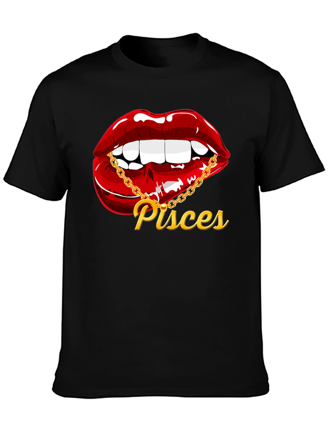 Pisces Zodiac Lips Graphic Tee - Black
