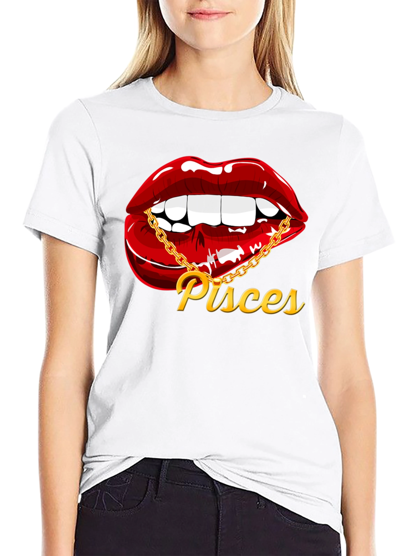 Pisces Zodiac Lips Graphic Tee - Black