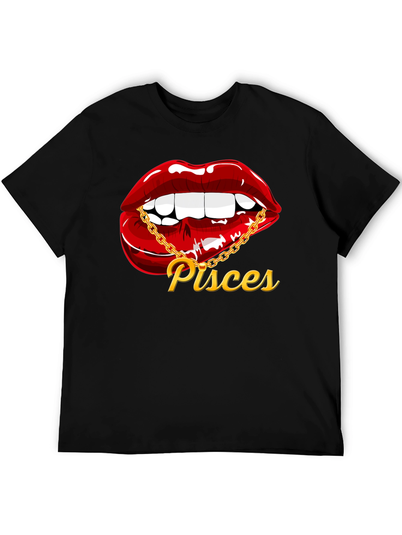 Pisces Zodiac Lips Graphic Tee - Black