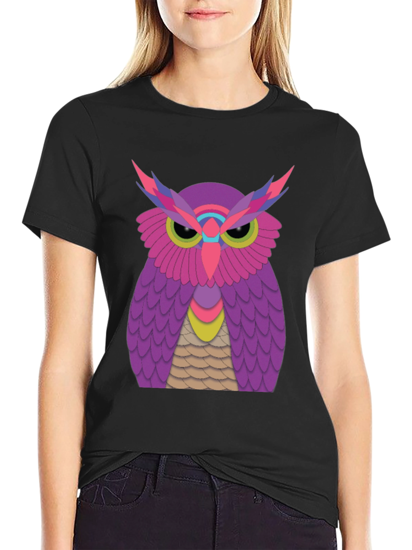 Funky Owl Graphic Tee - Black Cotton T-Shirt