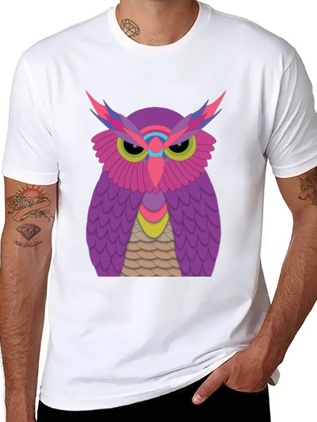Funky Owl Graphic Tee - Black Cotton T-Shirt