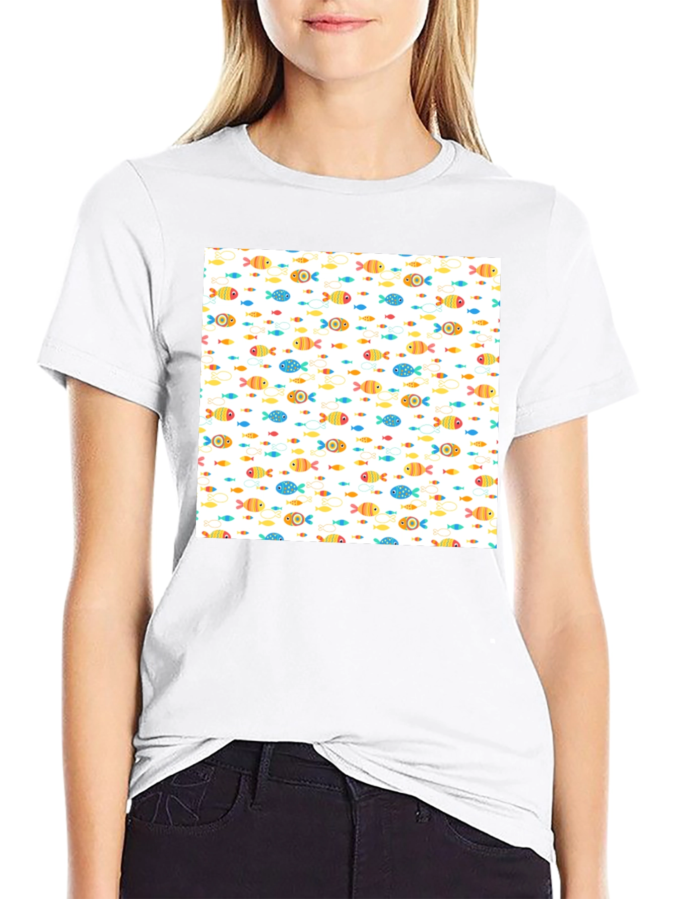 Fun Fish Pattern Black T-Shirt