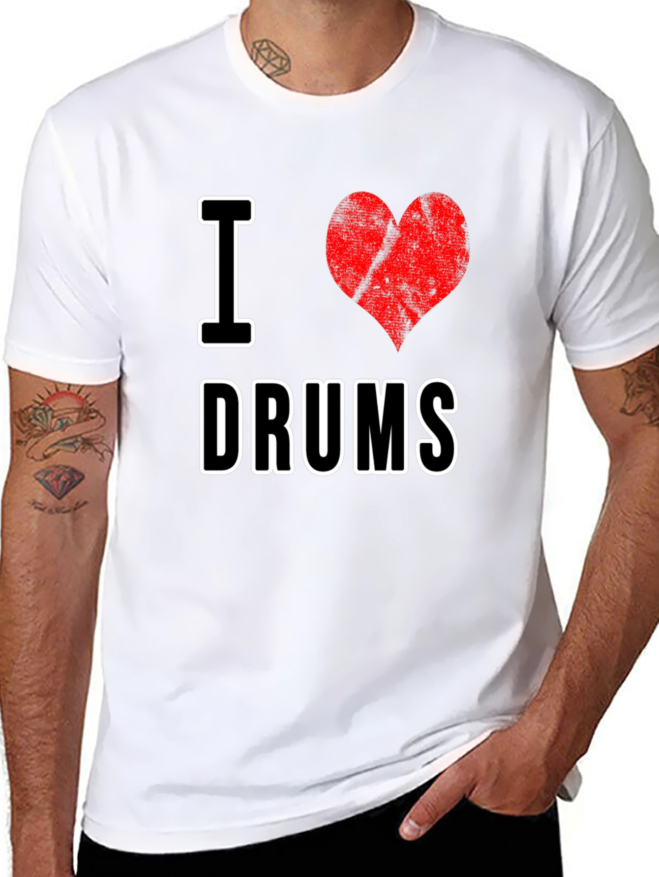 I Heart Drums Graphic Tee - Black Cotton T-Shirt