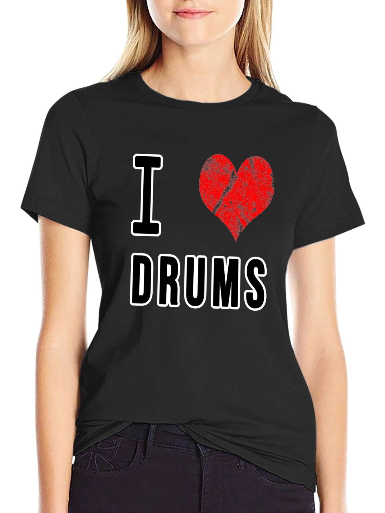I Heart Drums Graphic Tee - Black Cotton T-Shirt
