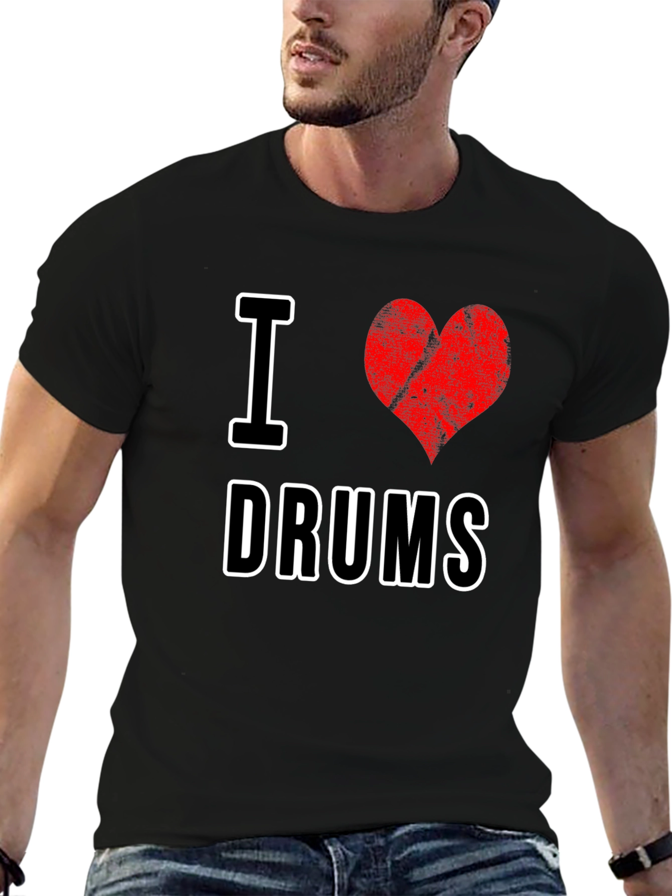 I Heart Drums Graphic Tee - Black Cotton T-Shirt