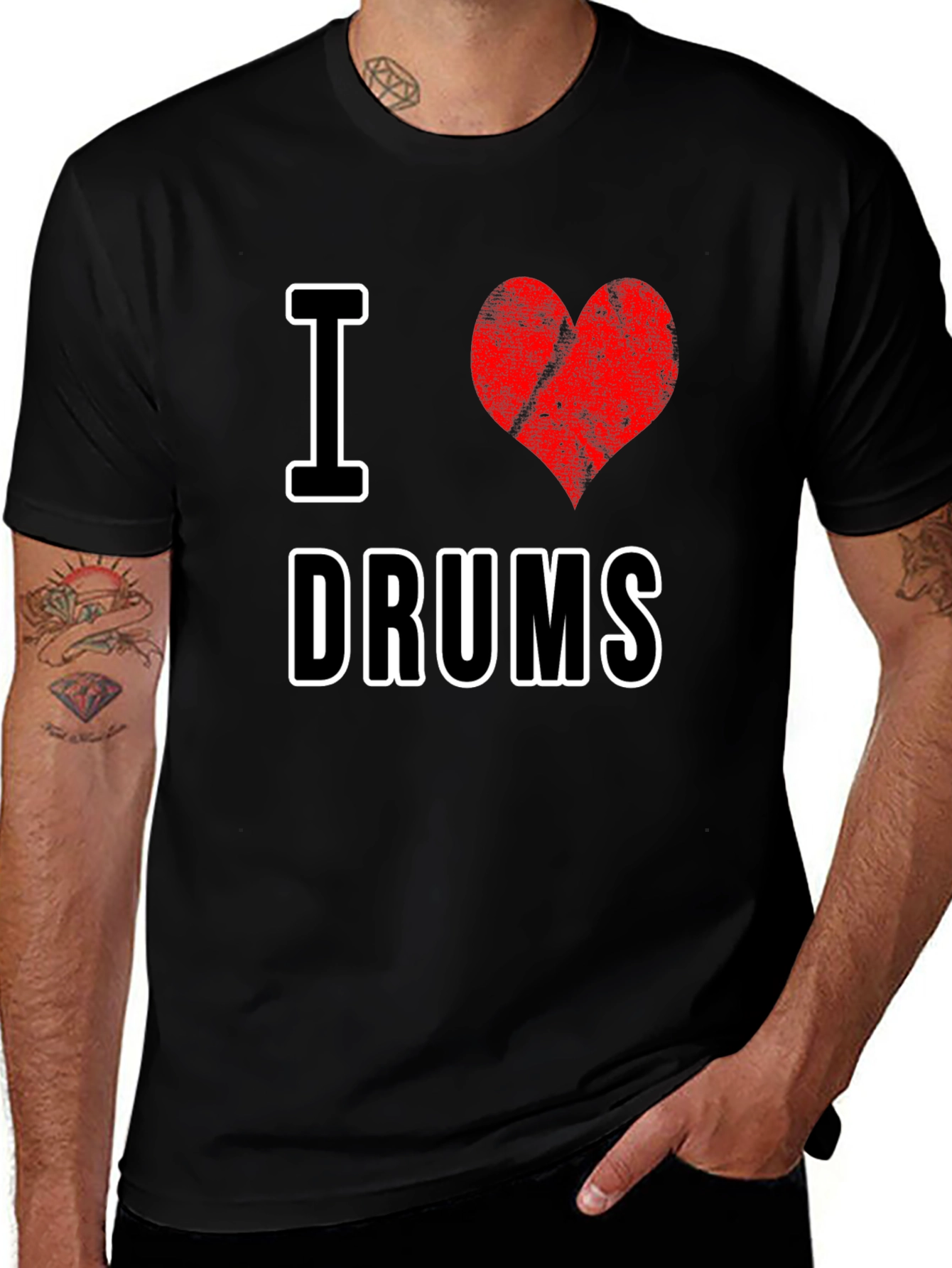 I Heart Drums Graphic Tee - Black Cotton T-Shirt