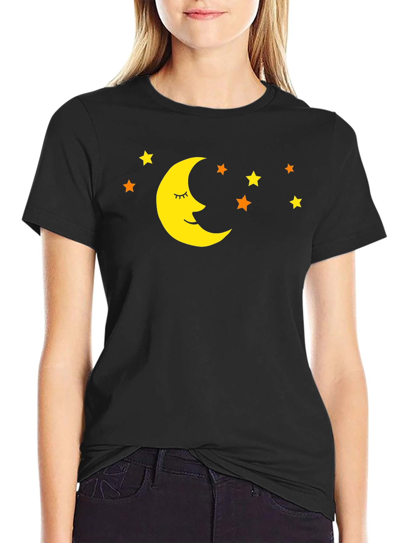 Dreamy Moon & Stars Black T-Shirt