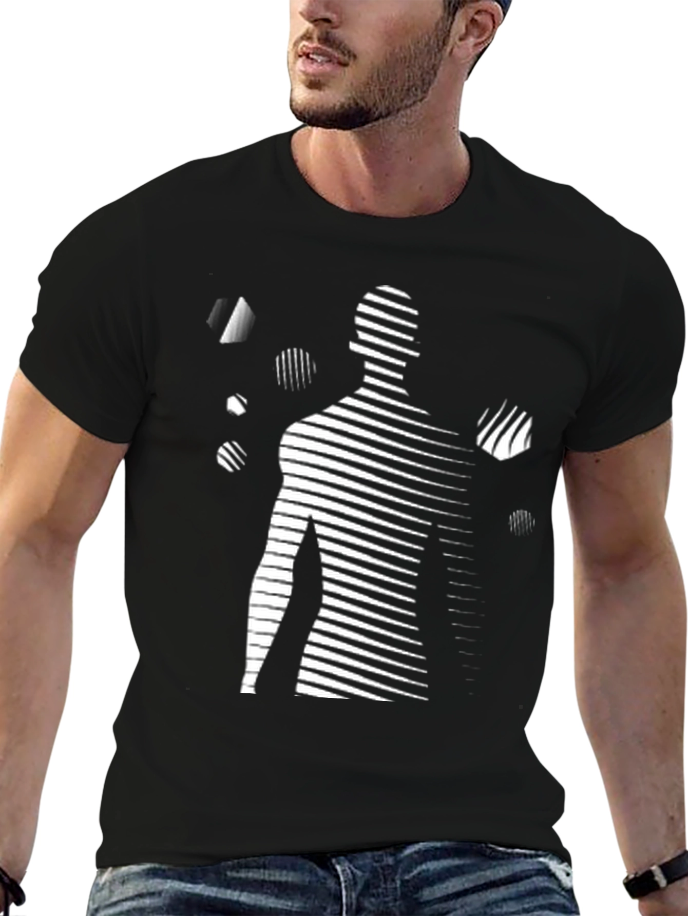 Abstract Striped Silhouette Tee - Modern Graphic Shirt