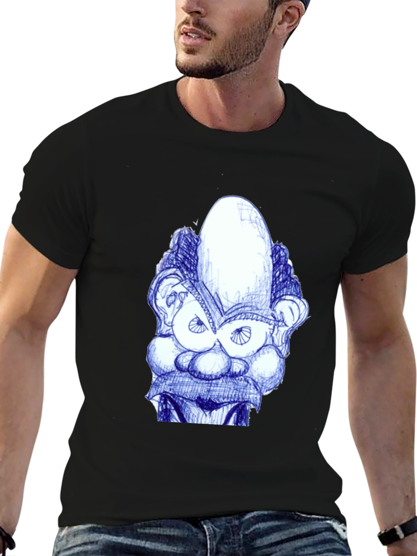Whimsical Cartoon Face Graphic Tee - Black