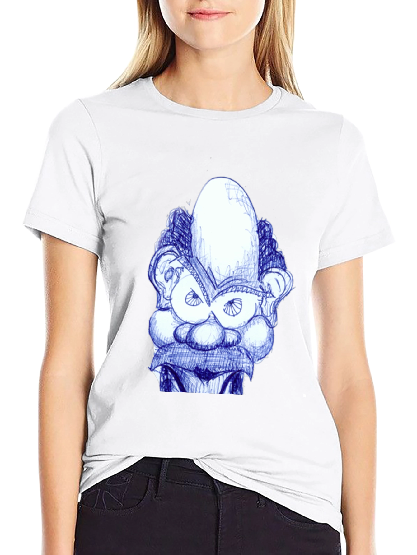 Whimsical Cartoon Face Graphic Tee - Black