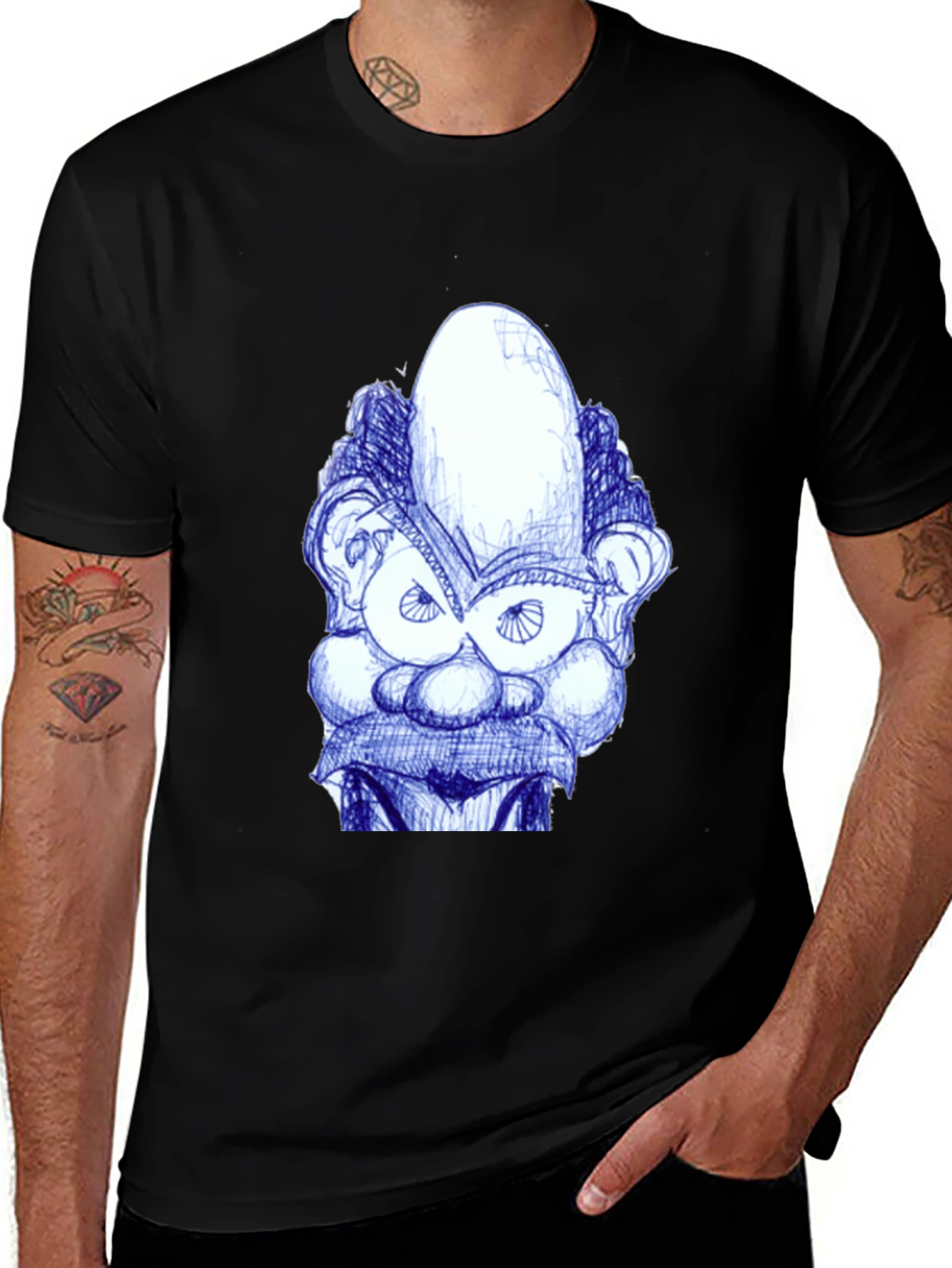 Whimsical Cartoon Face Graphic Tee - Black