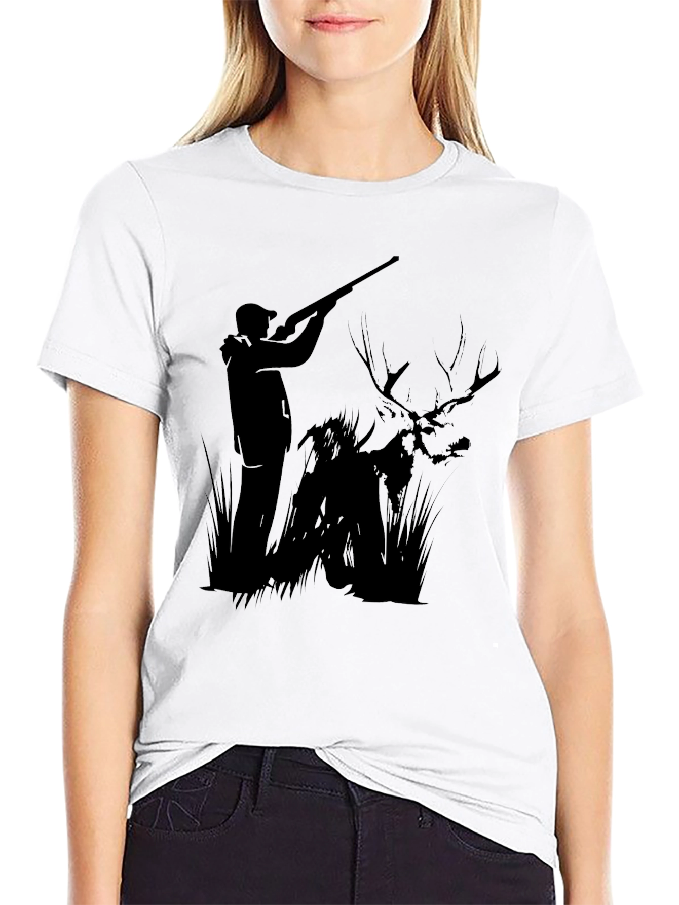 Hunting Graphic Tee - Black Deer Hunter T-Shirt