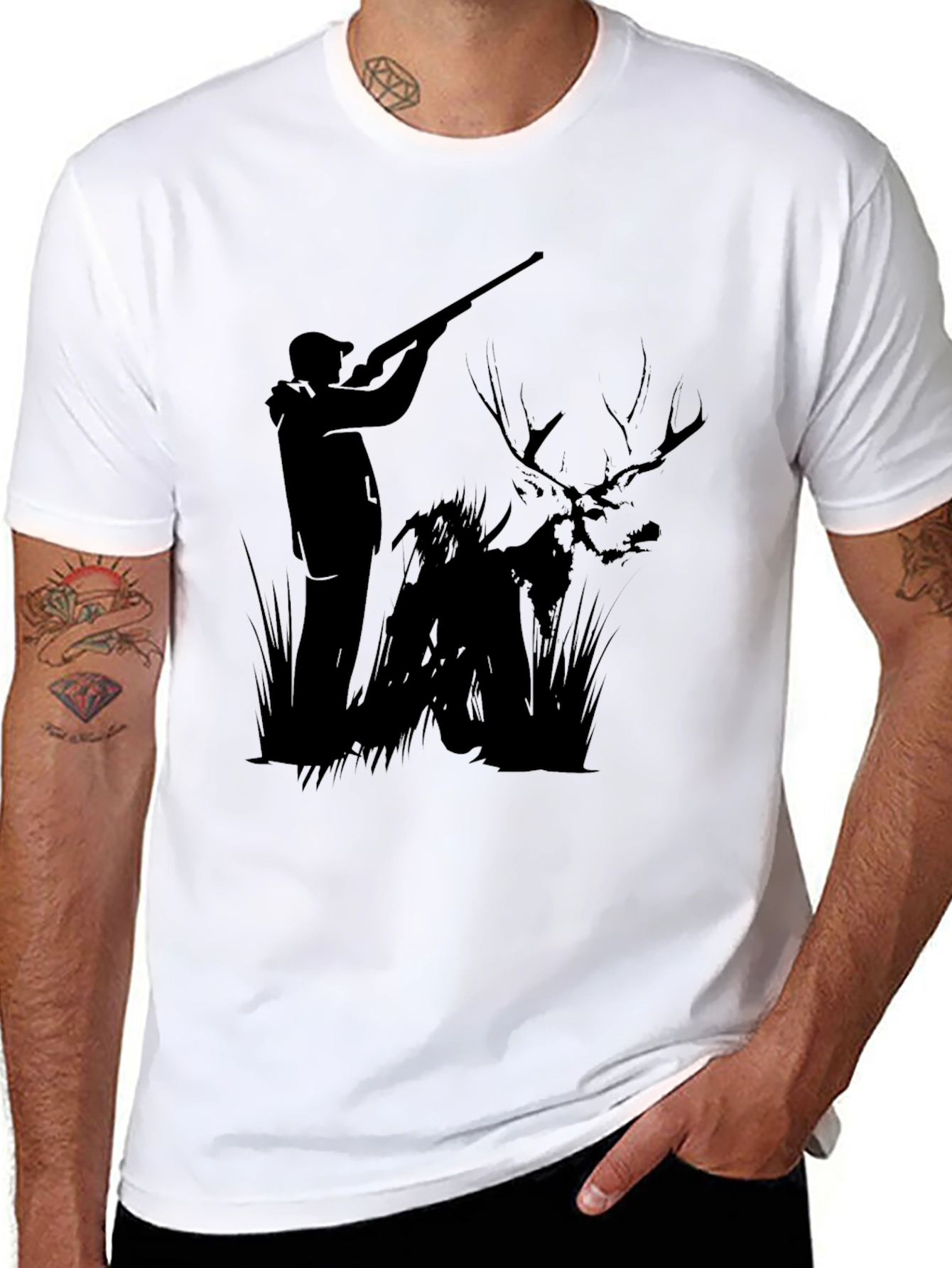Hunting Graphic Tee - Black Deer Hunter T-Shirt