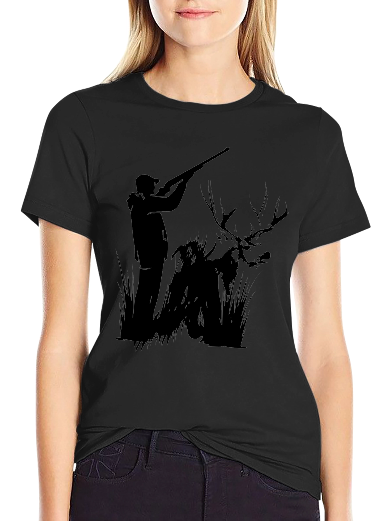 Hunting Graphic Tee - Black Deer Hunter T-Shirt