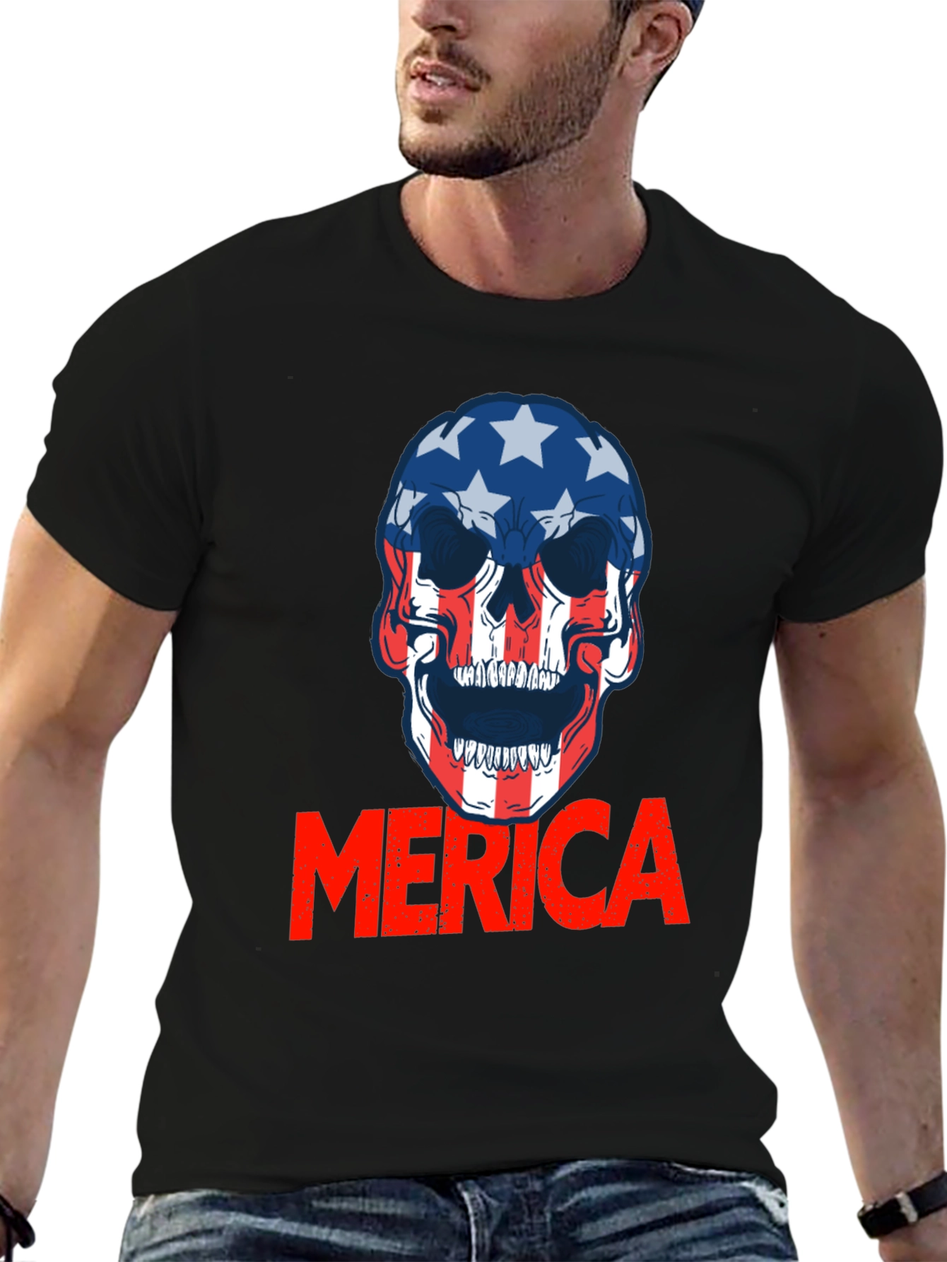 Patriotic Skull Merica T-Shirt - Bold USA Pride