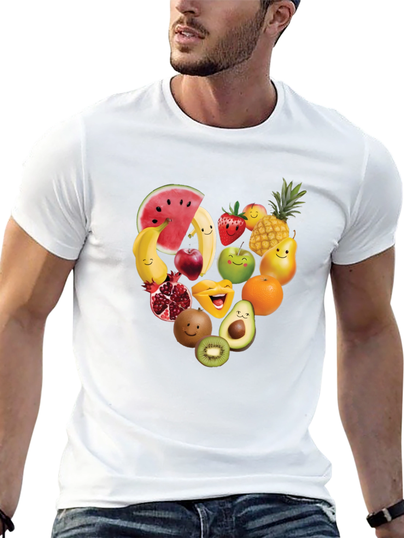Fruity Heart Graphic T-Shirt - Cute Fruit Design