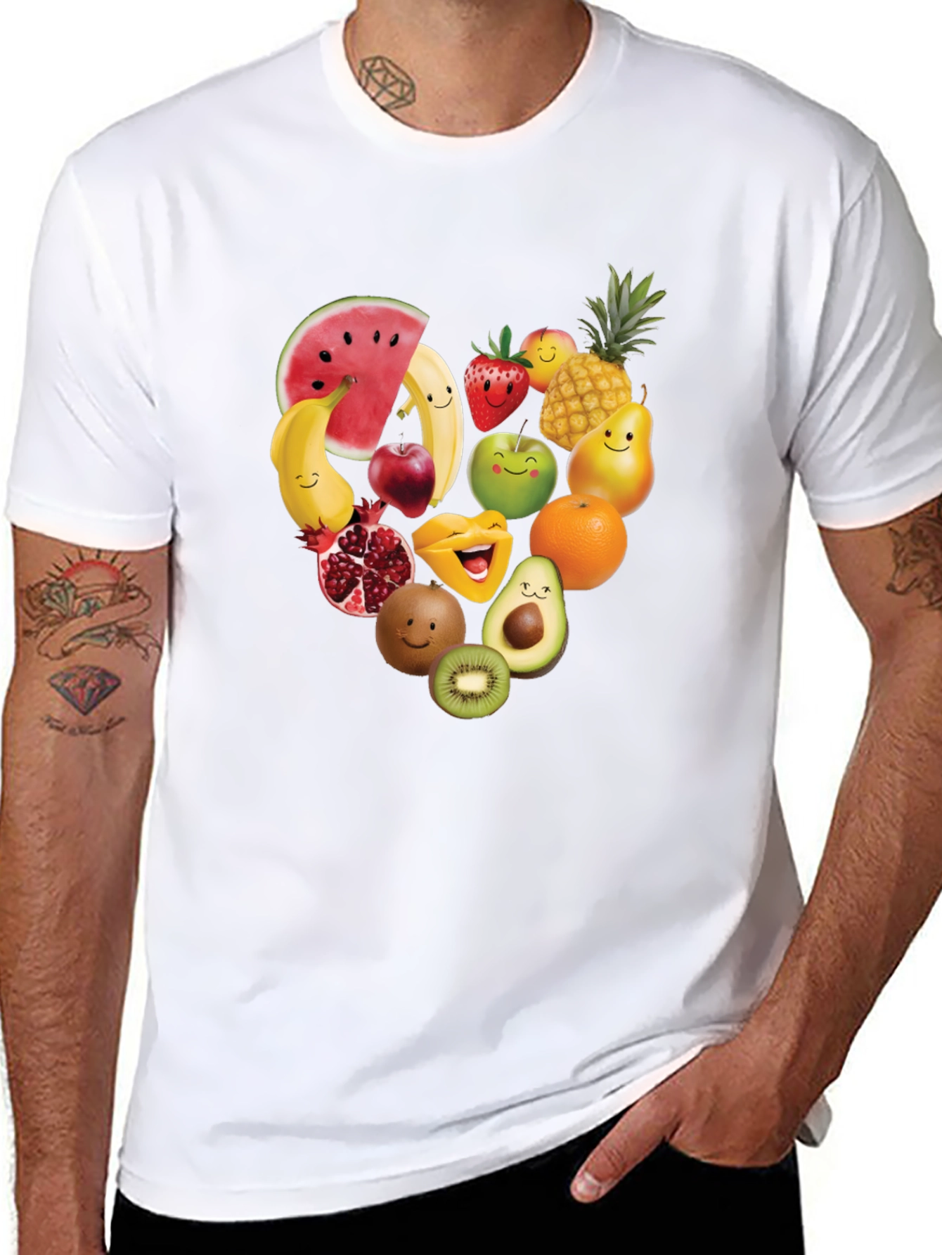 Fruity Heart Graphic T-Shirt - Cute Fruit Design