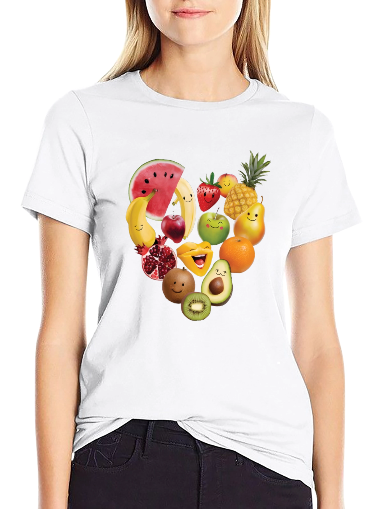 Fruity Heart Graphic T-Shirt - Cute Fruit Design