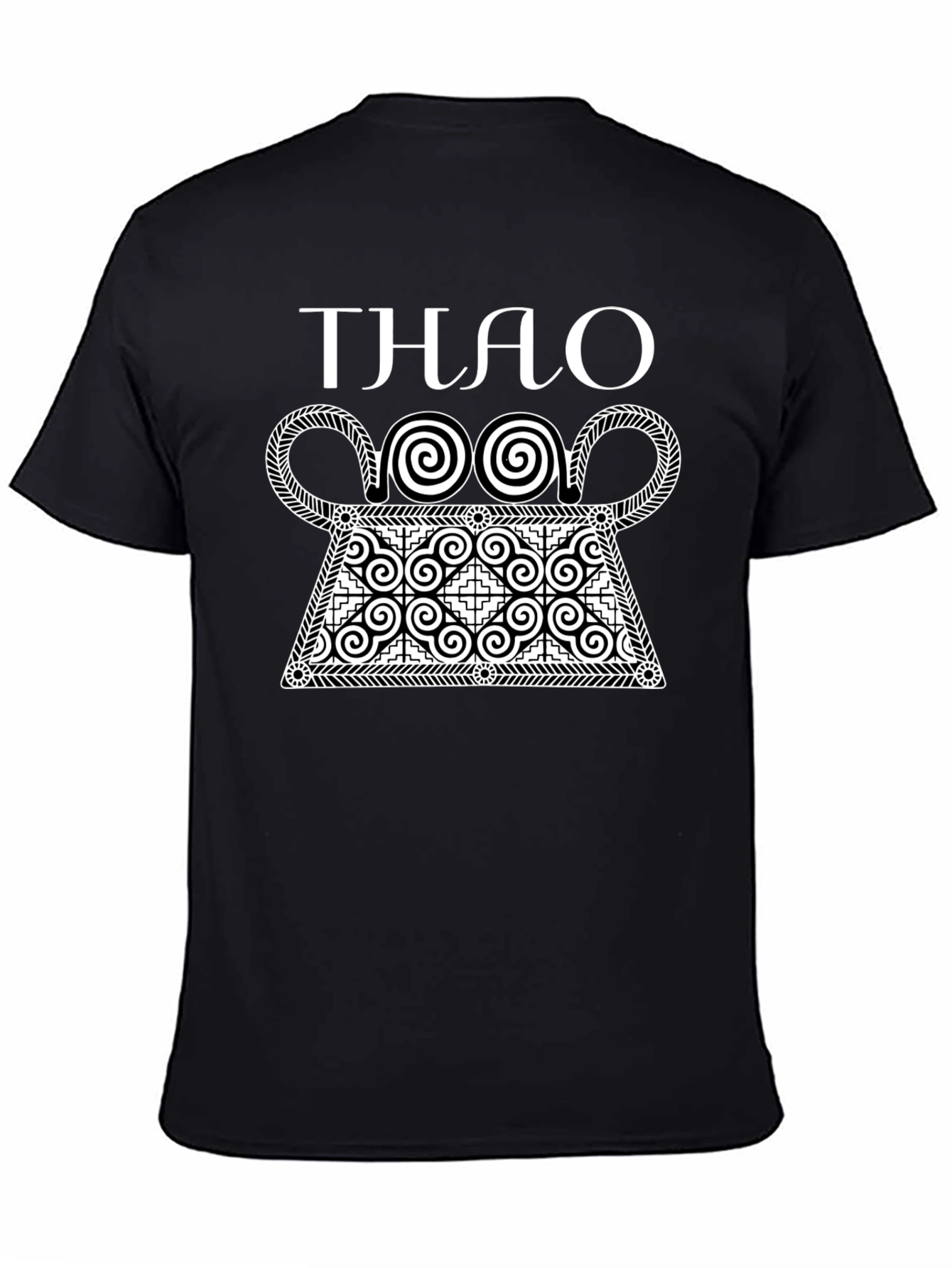 Stylish Black T-Shirt with White Hmong Design
