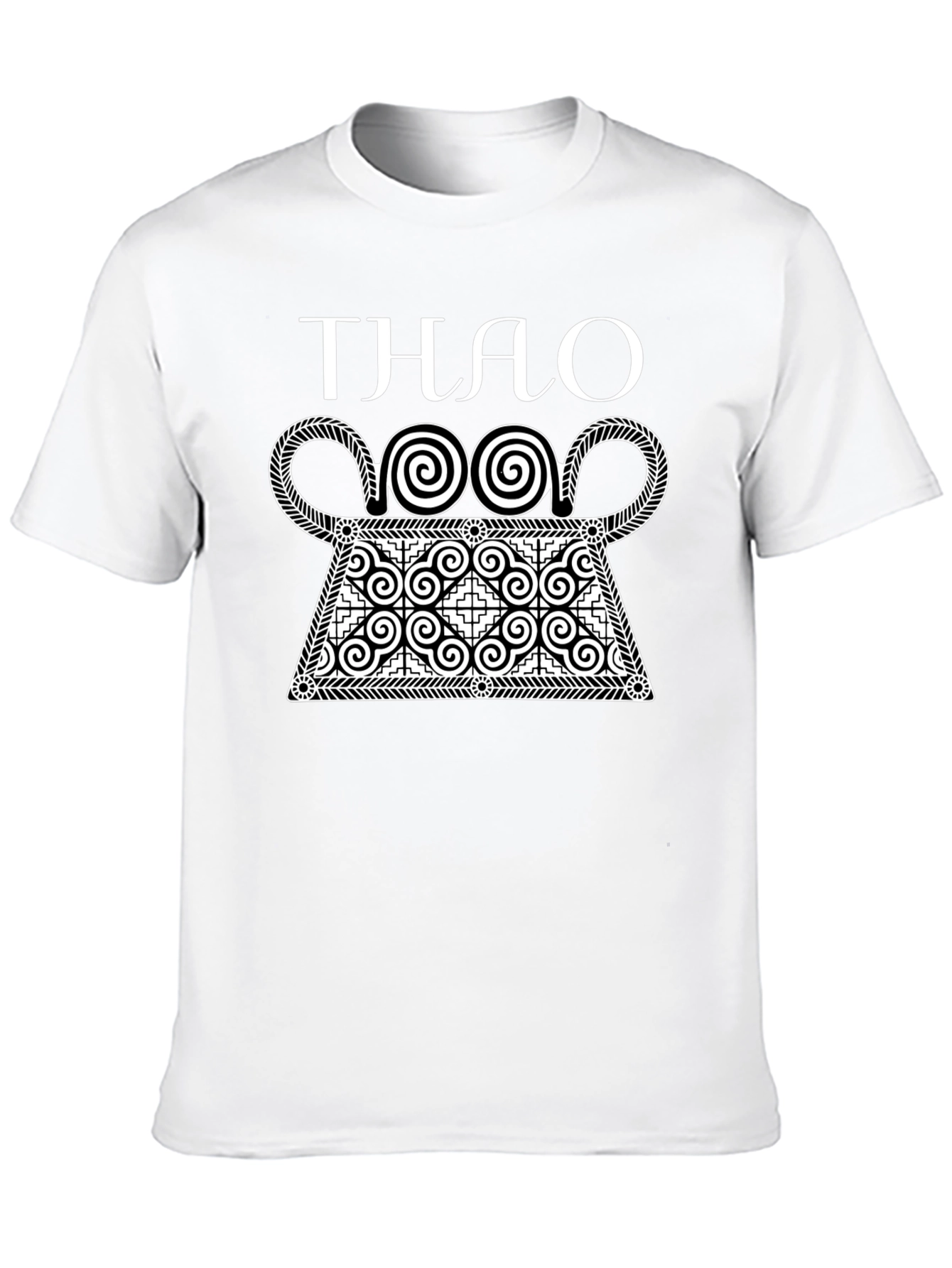 Stylish Black T-Shirt with White Hmong Design