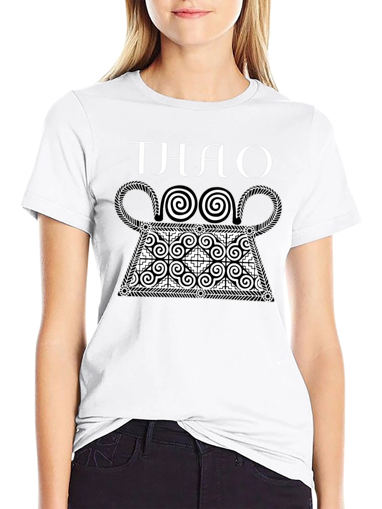 Stylish Black T-Shirt with White Hmong Design