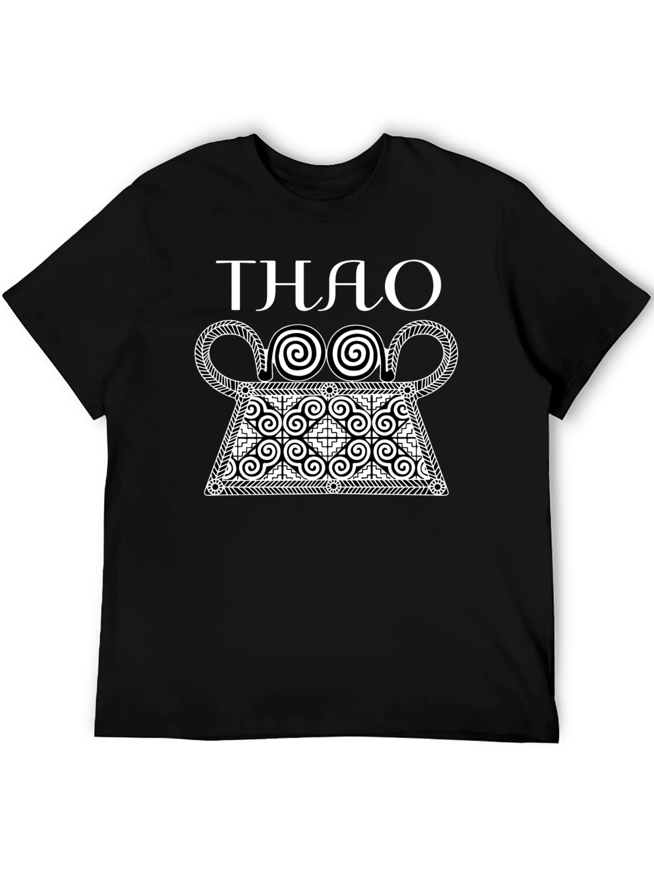 Stylish Black T-Shirt with White Hmong Design