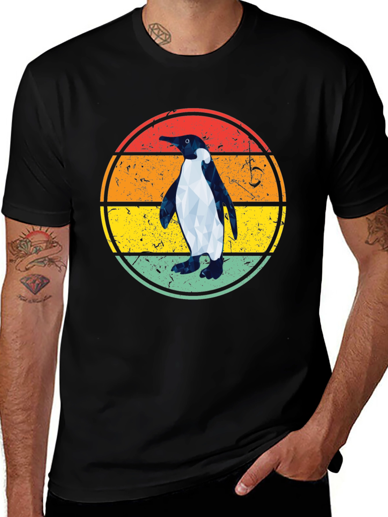 Retro Penguin Graphic Tee - Cool Geometric Design