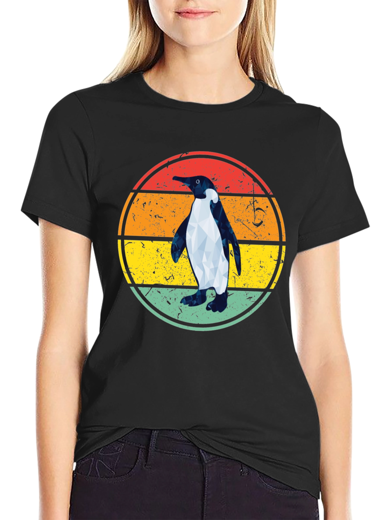 Retro Penguin Graphic Tee - Cool Geometric Design