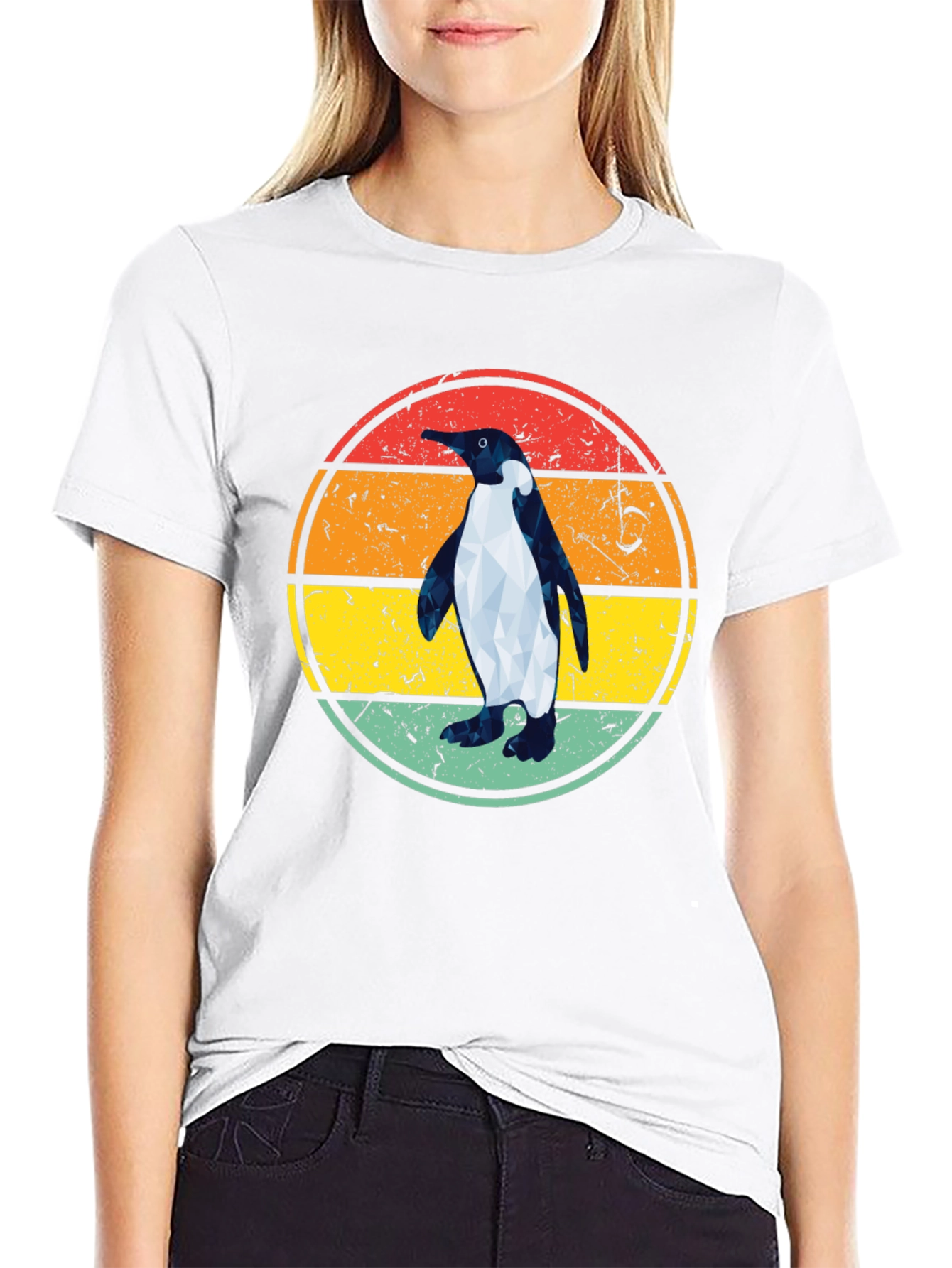 Retro Penguin Graphic Tee - Cool Geometric Design