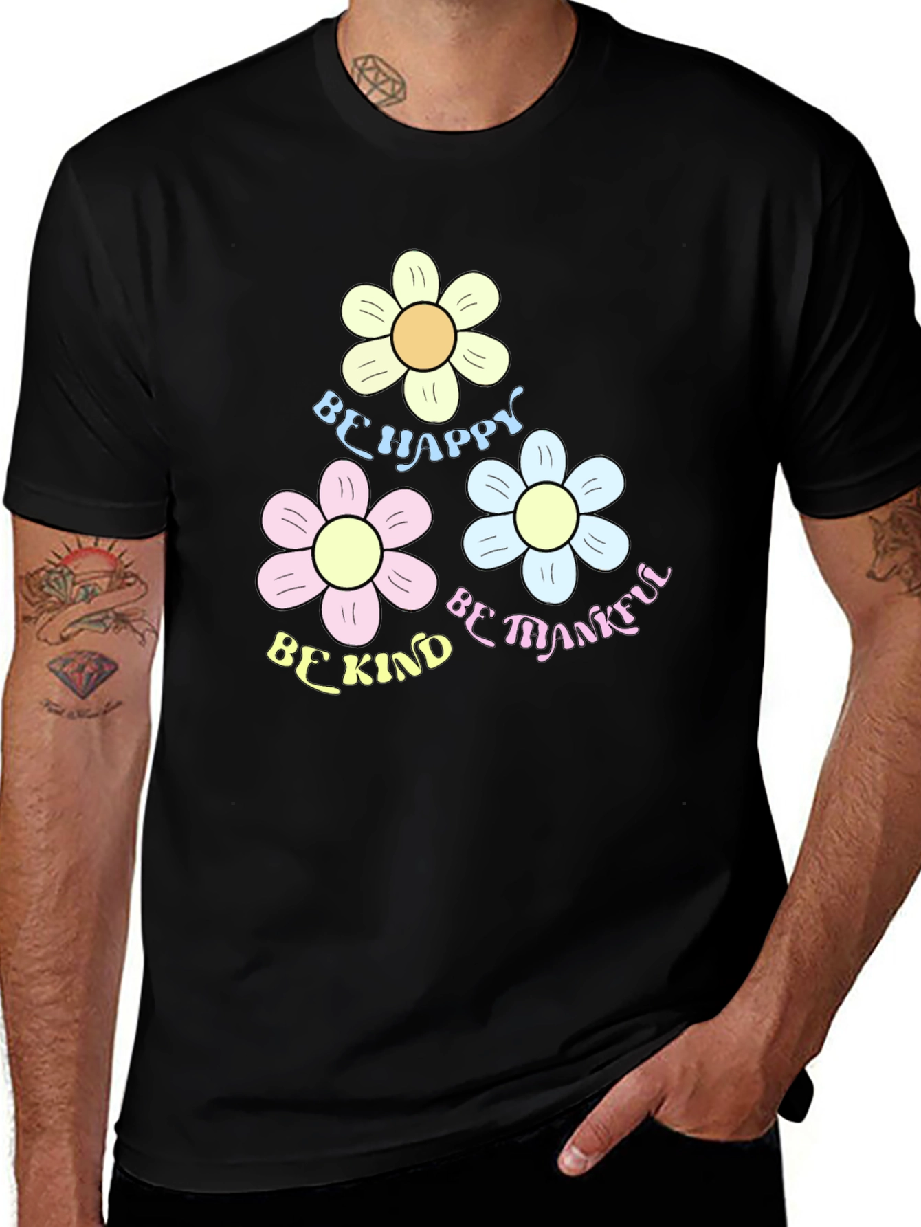 Be Happy Kind Thankful Flower Graphic Tee