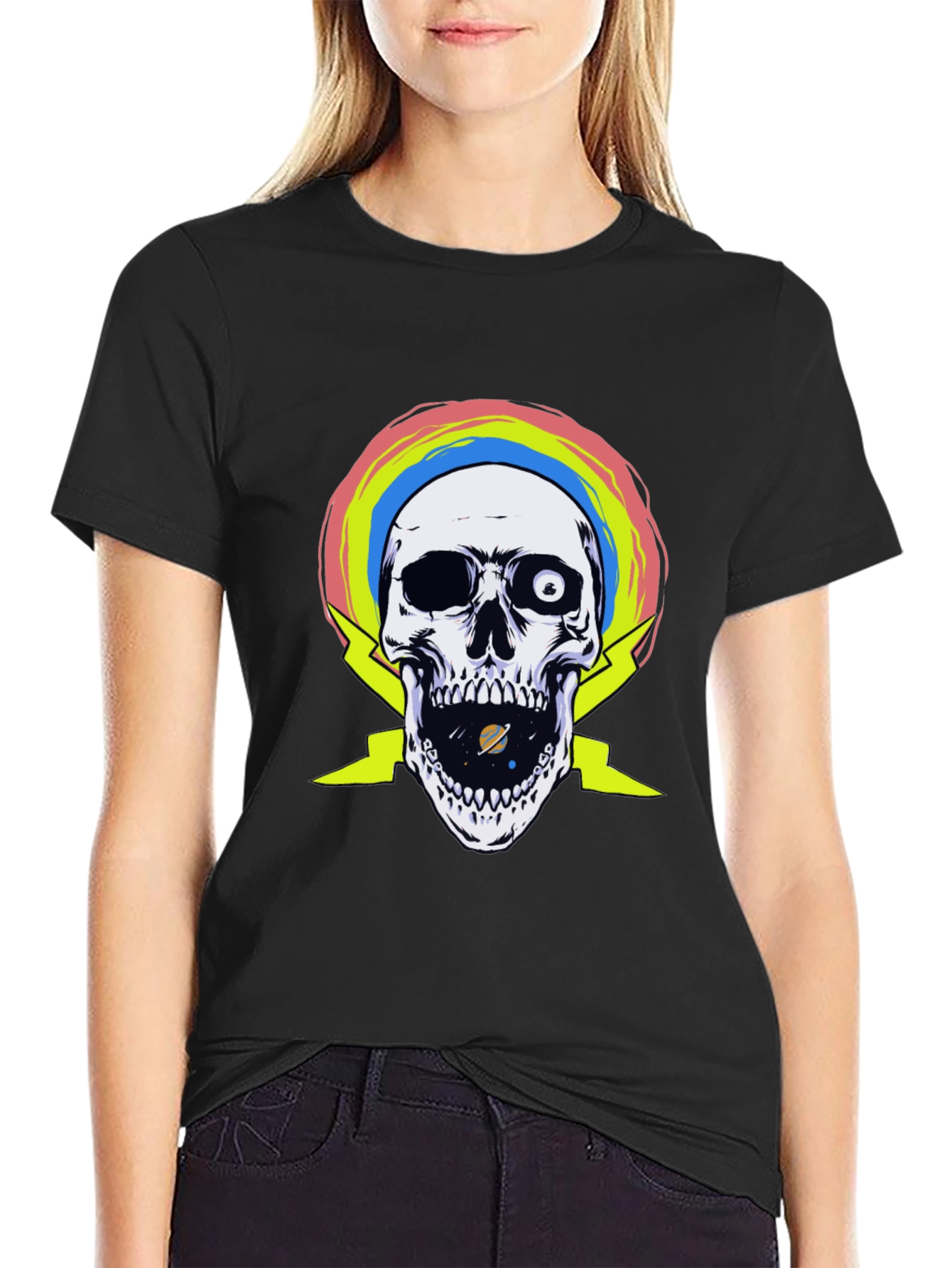 Skull with Rainbow and Lightning T-Shirt