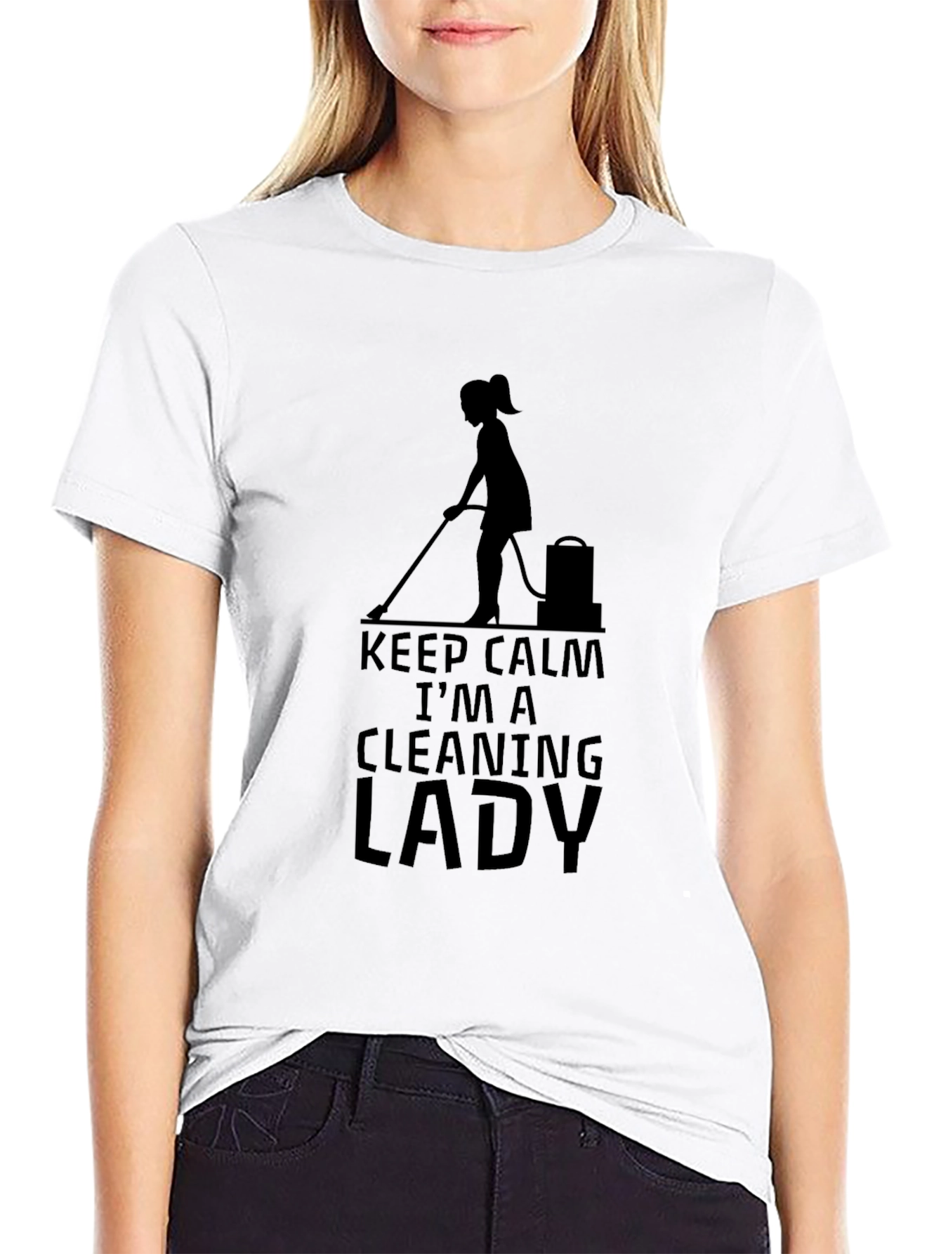 Keep Calm Cleaning Lady Black Graphic T-Shirt
