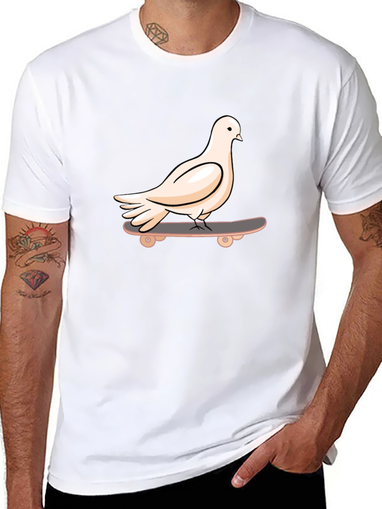 Pigeon Skateboarder Black T-Shirt
