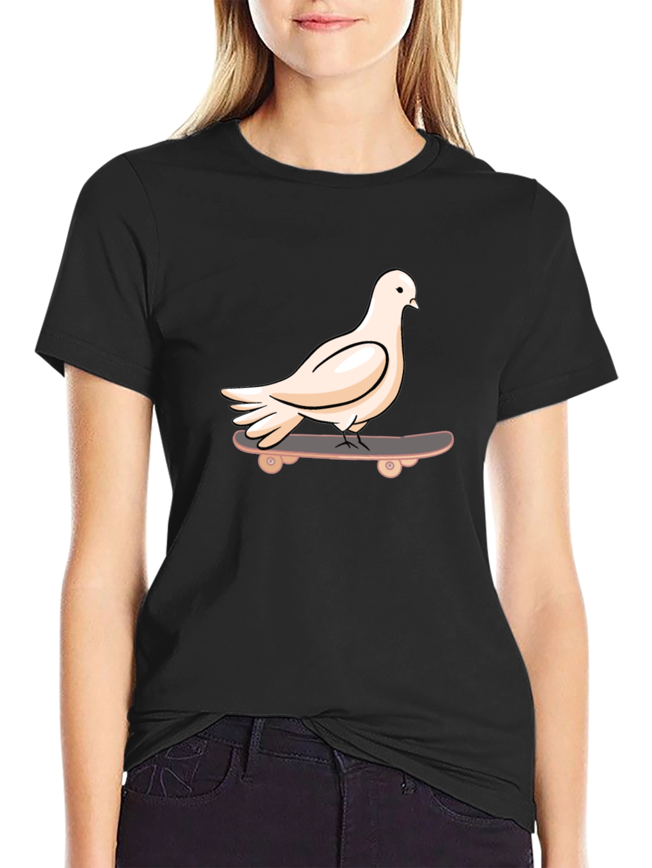 Pigeon Skateboarder Black T-Shirt