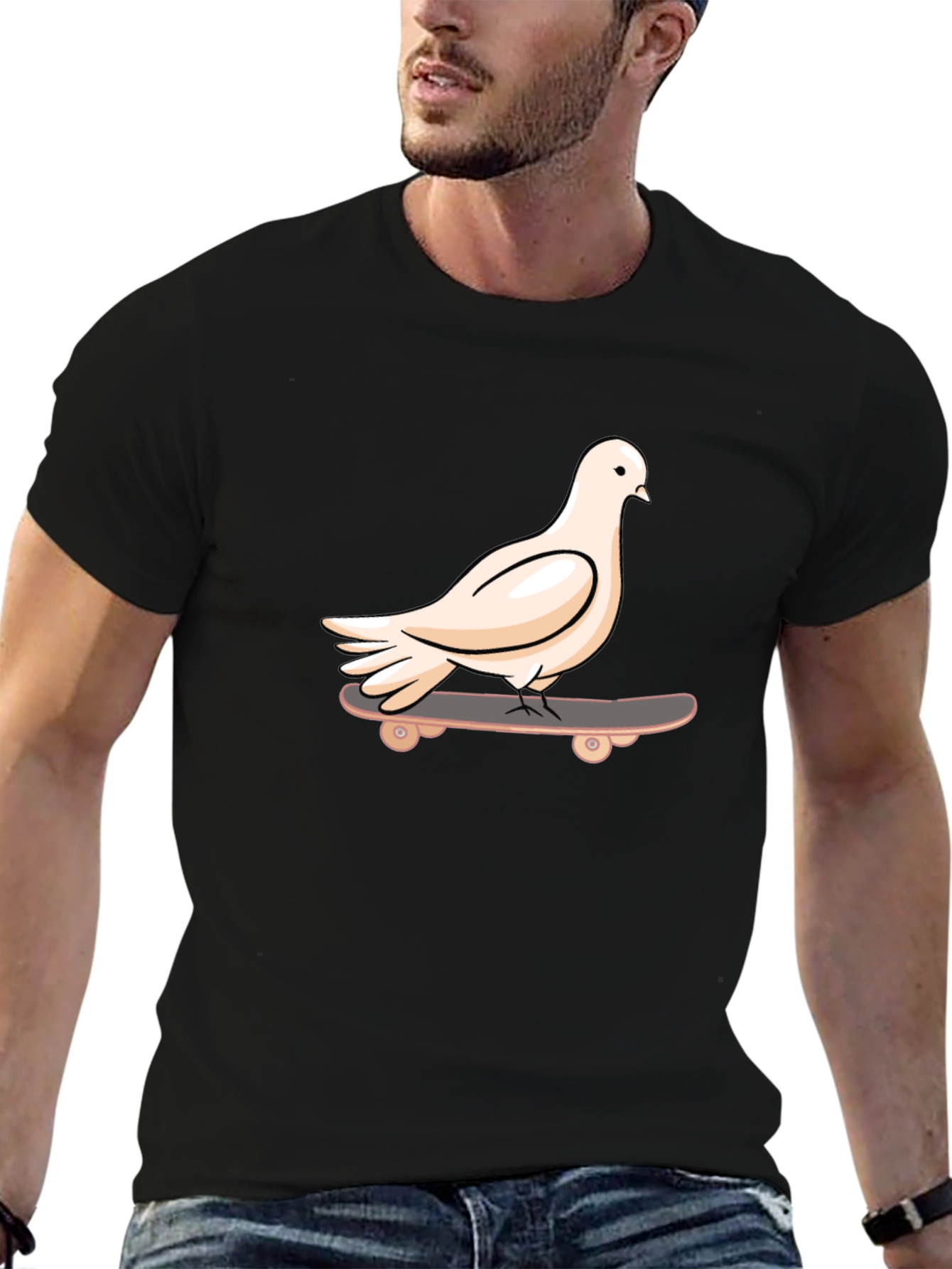 Pigeon Skateboarder Black T-Shirt