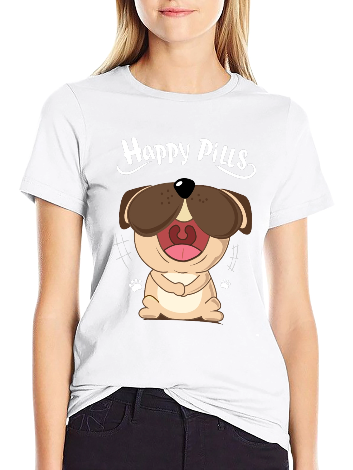 Happy Pills Dog Graphic T-Shirt - Black Cotton Tee