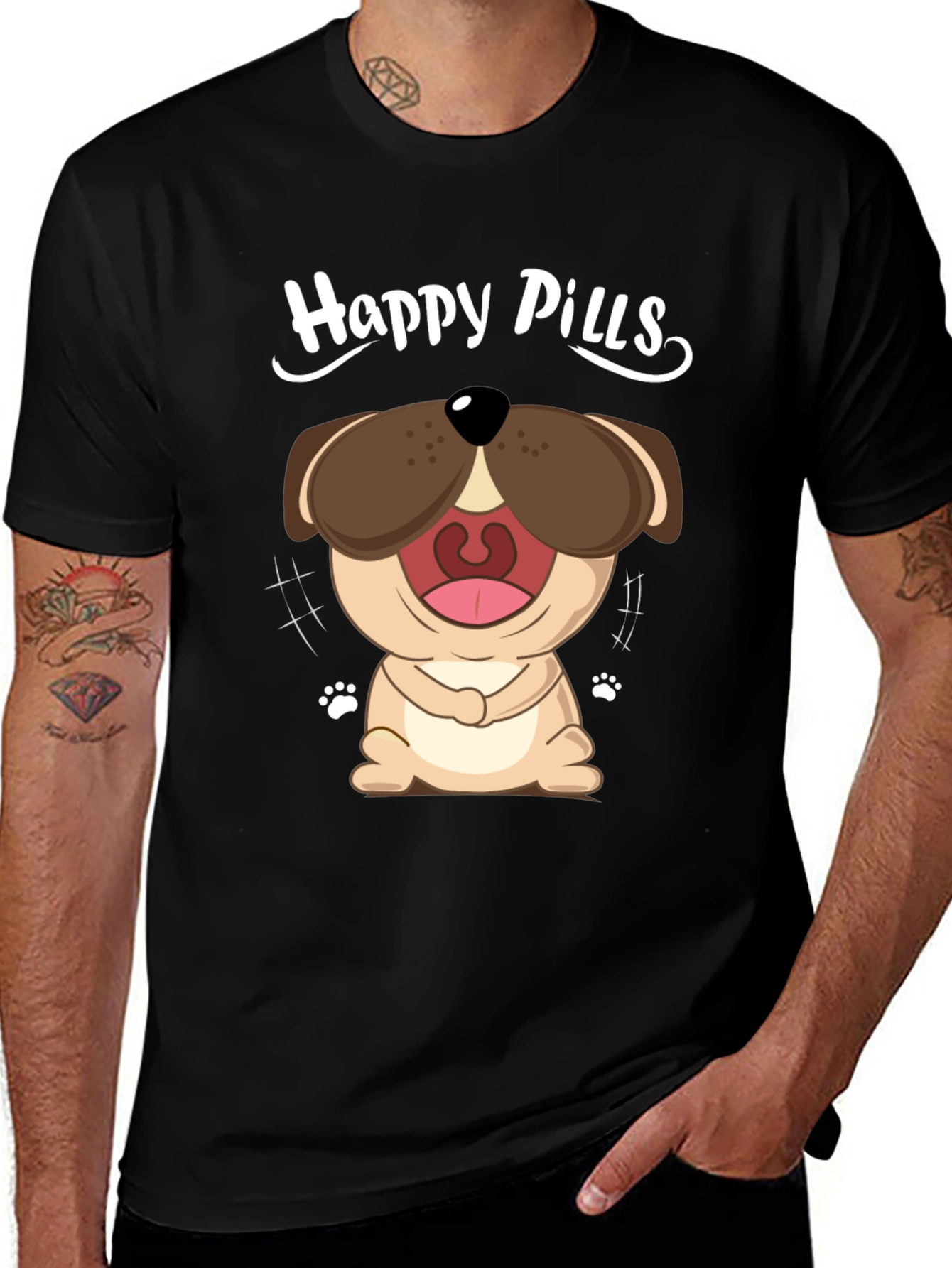 Happy Pills Dog Graphic T-Shirt - Black Cotton Tee