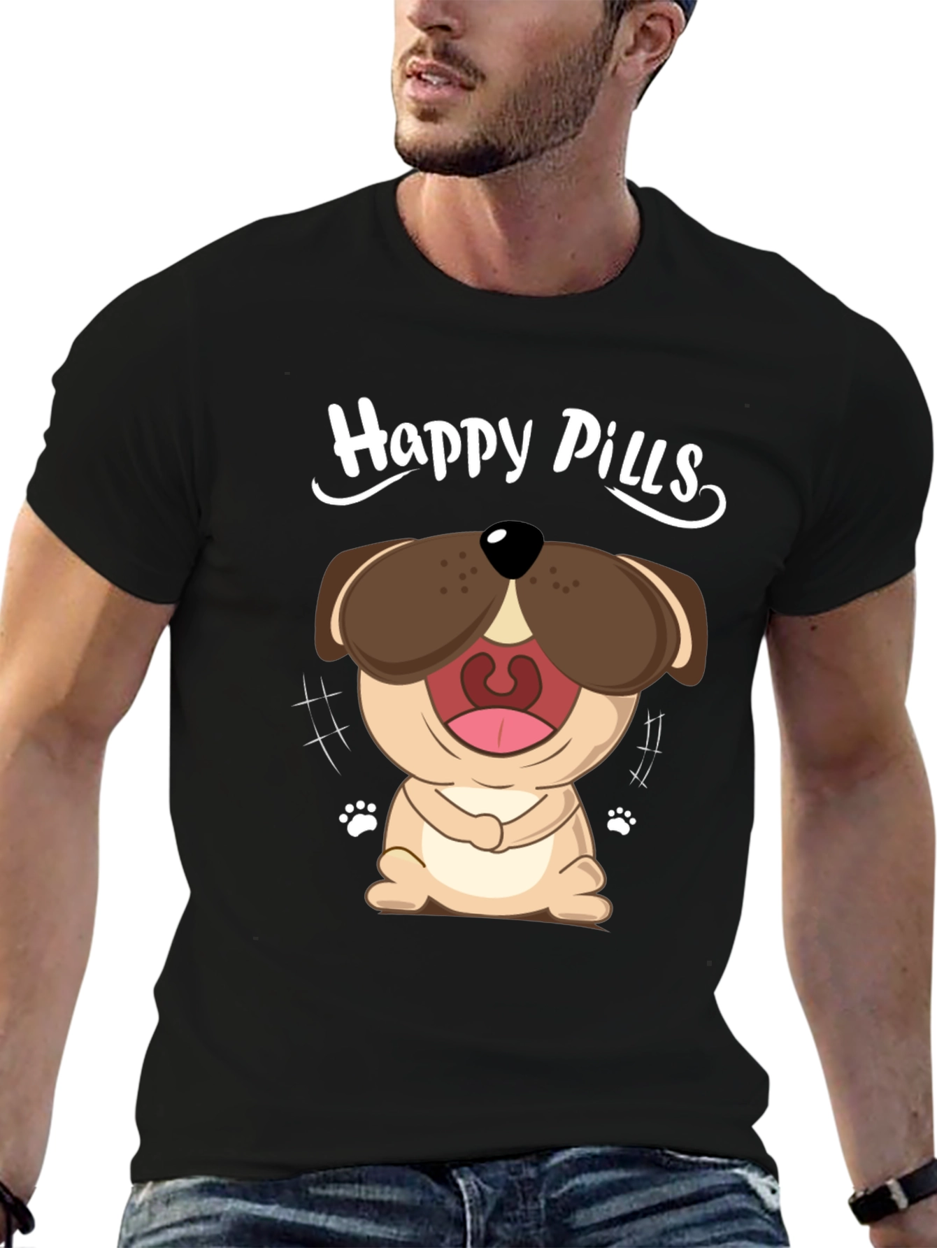 Happy Pills Dog Graphic T-Shirt - Black Cotton Tee
